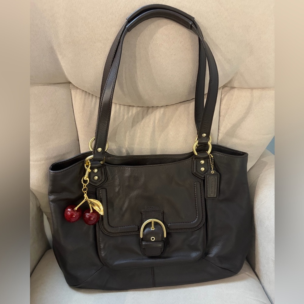 ❌SOLD❌ Coach Campbell Belle Mahogany Brown Leather Shoulder Bag w/Cherry Charm